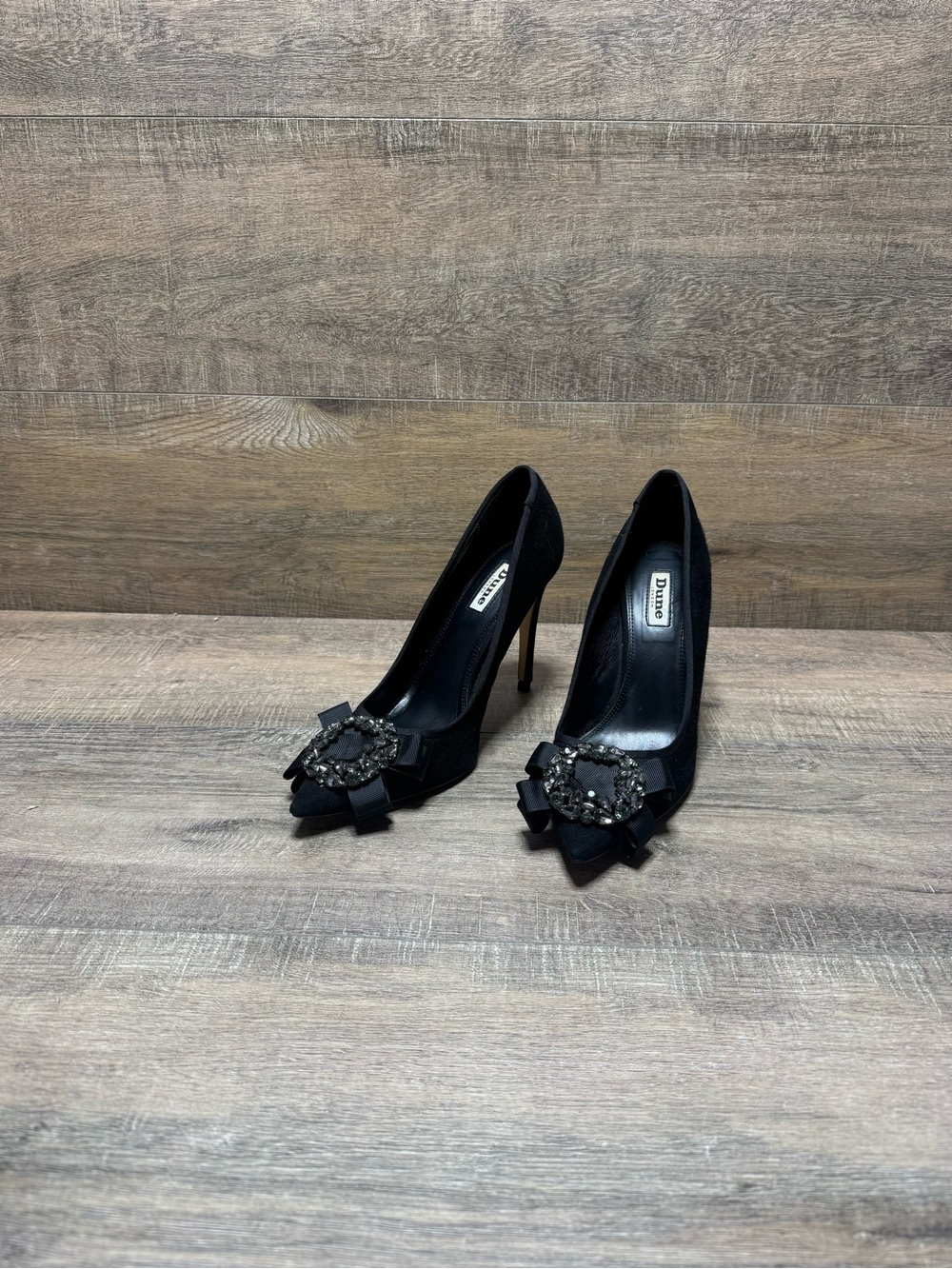 Dune London Black Jeweled Pointed Toe Stiletto Pumps